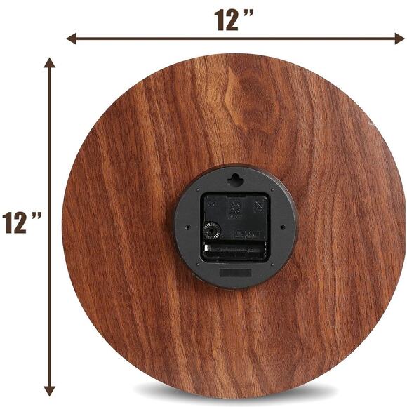 12in Wood plank rustic style round, frameless wall clock silent quartz movement - Picture 3 of 7